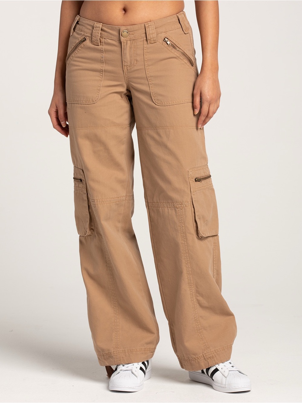 Women’s RSQ Tan Low Rise Cargo Pants Zipper Pockets Sz XXL